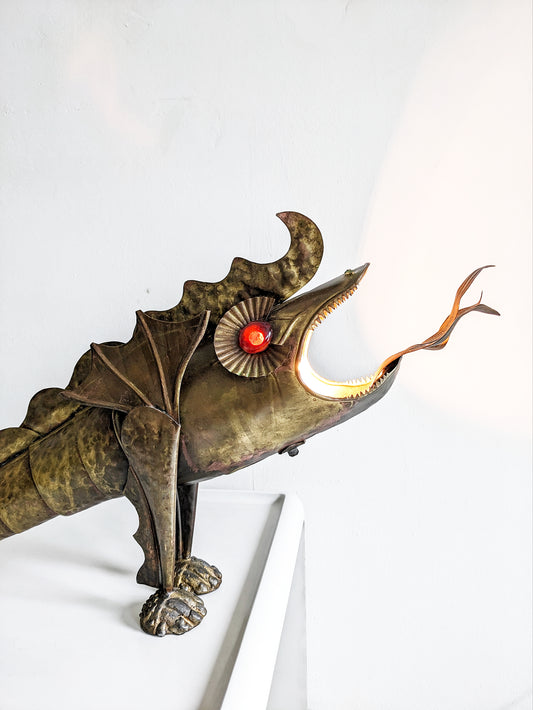 Brutalist Brass Dragon Lamp 1960's