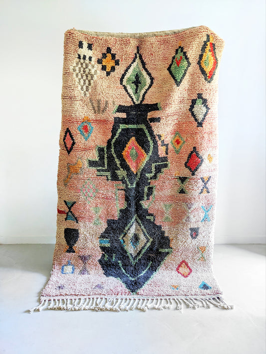 Brick red, multicolour Boujaad Maroccan Berber rug from the Atlas Mountains in Morocco