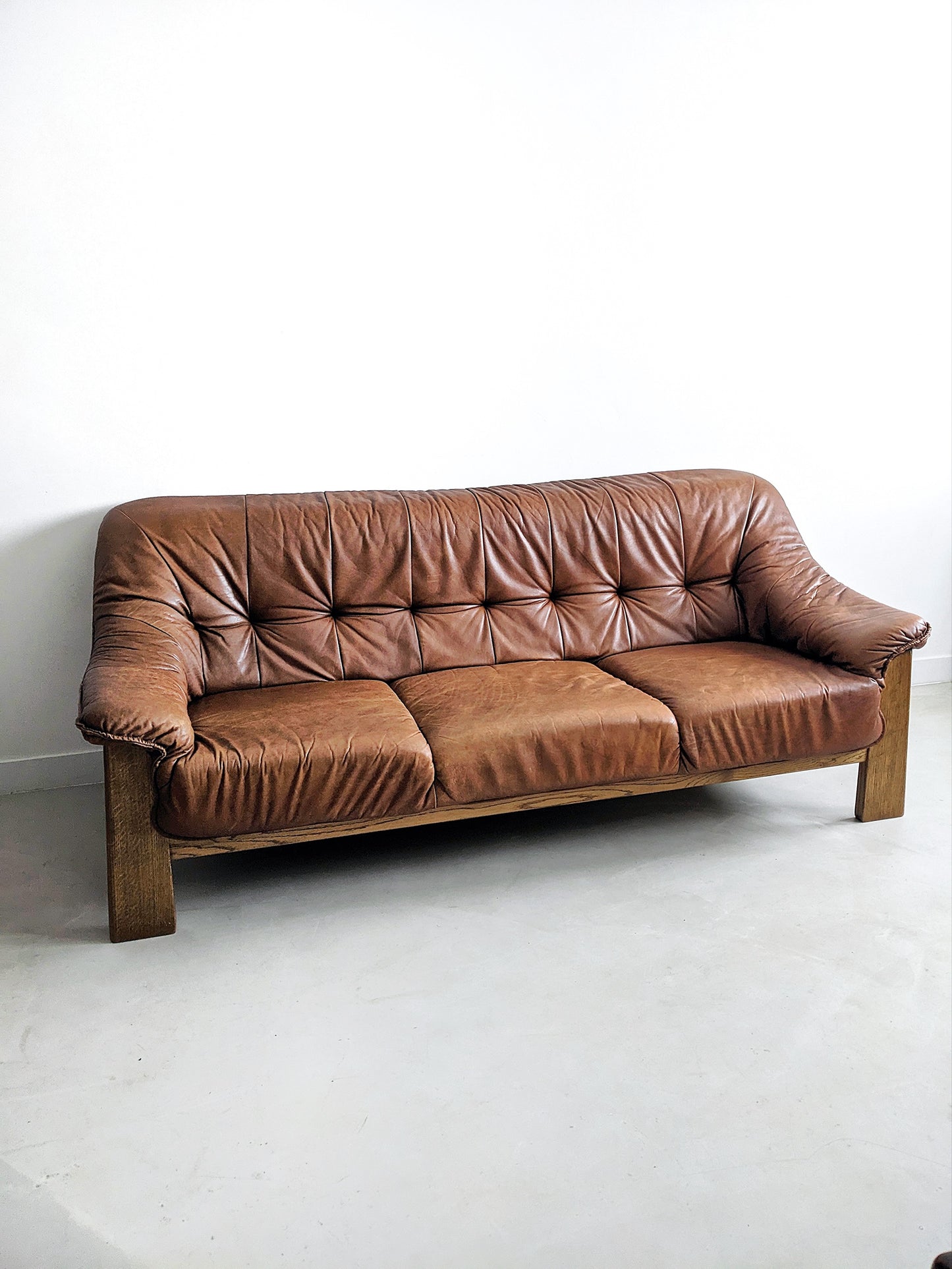 Brutalist Wood & Leather Sofa 1970's