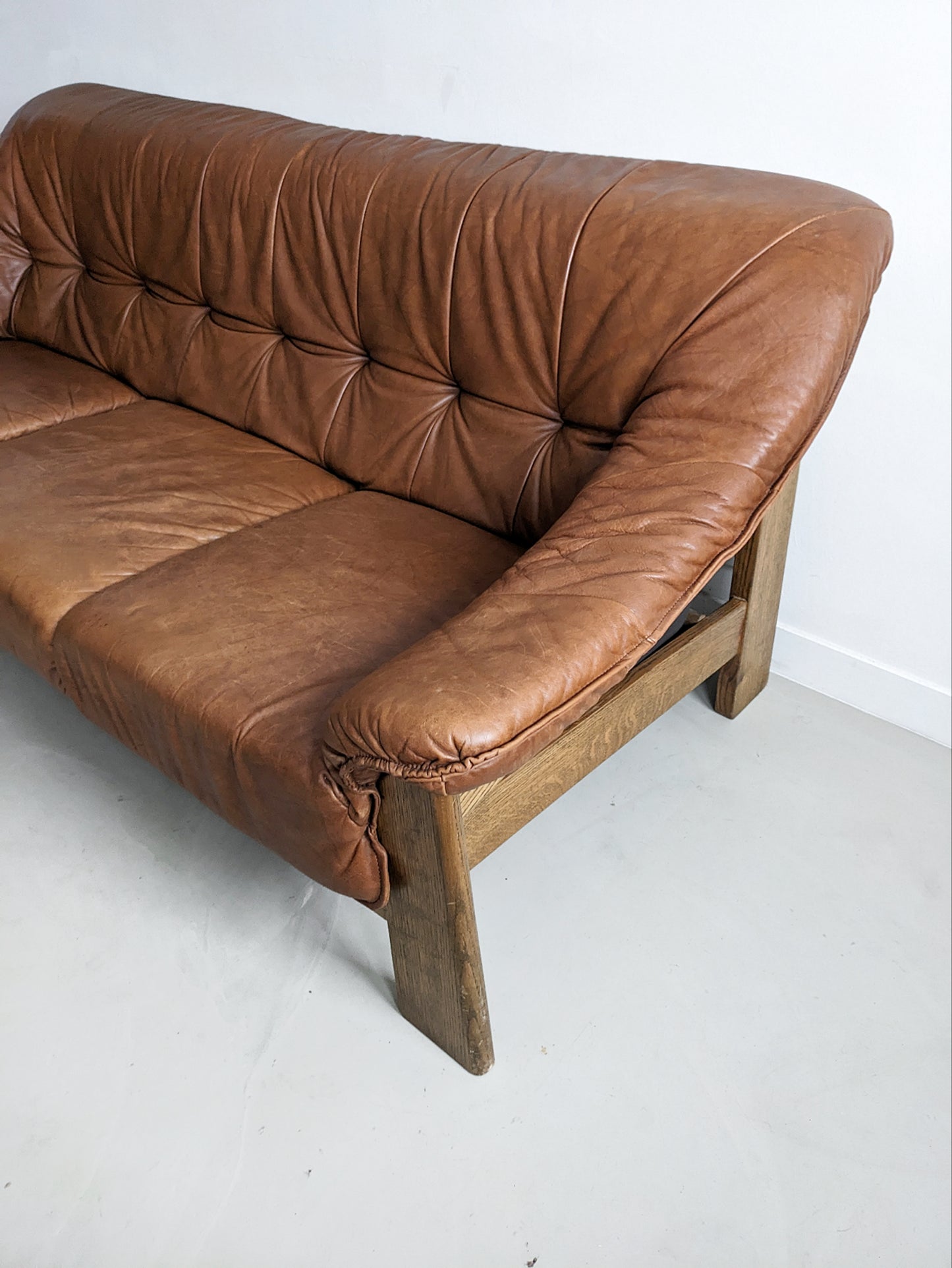 Brutalist Wood & Leather Sofa 1970's