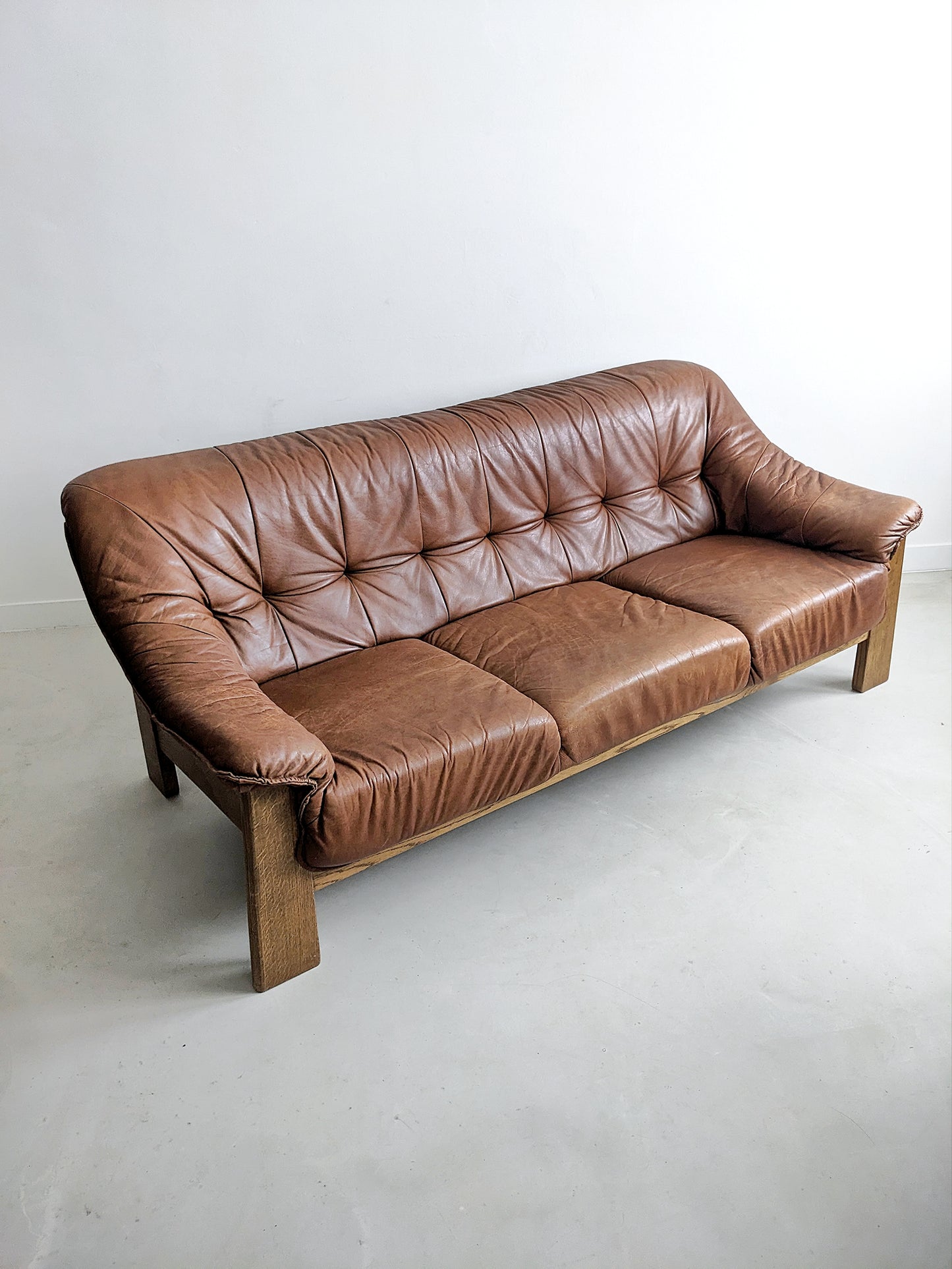 Brutalist Wood & Leather Sofa 1970's