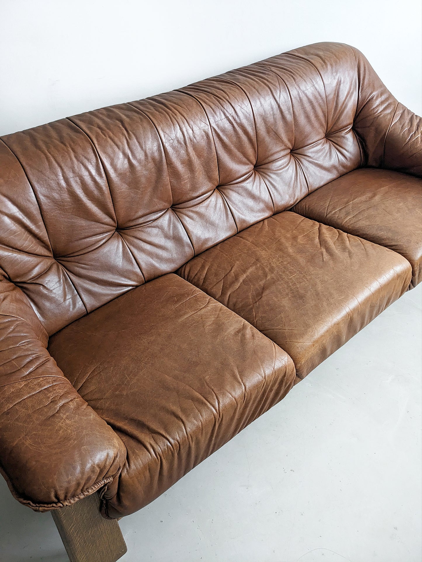 Brutalist Wood & Leather Sofa 1970's