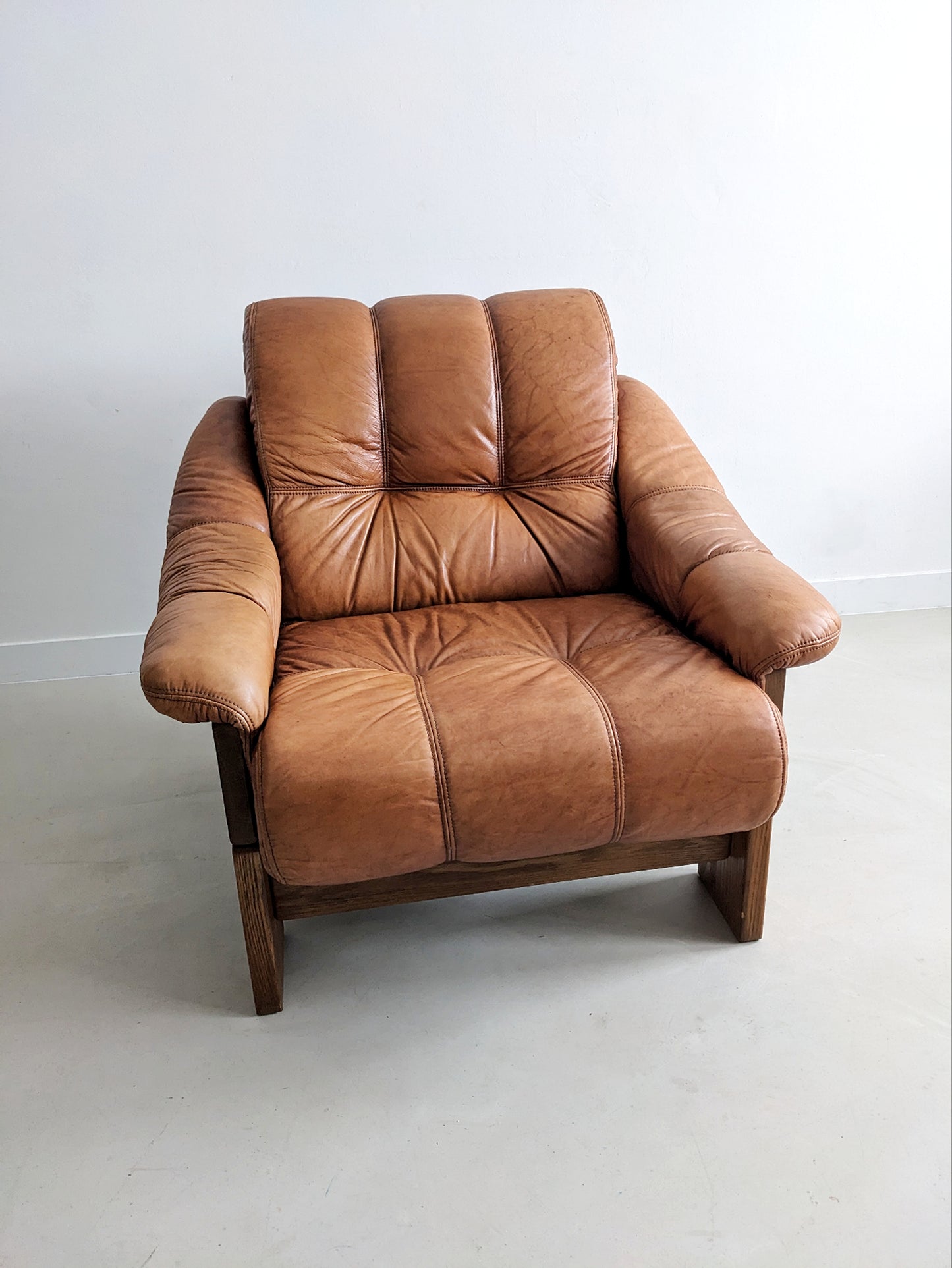 Brutalist Wood & Leather Armchair 1970's