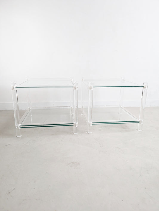 Set of 2 Glass & Acrylic Side Tables 1980's
