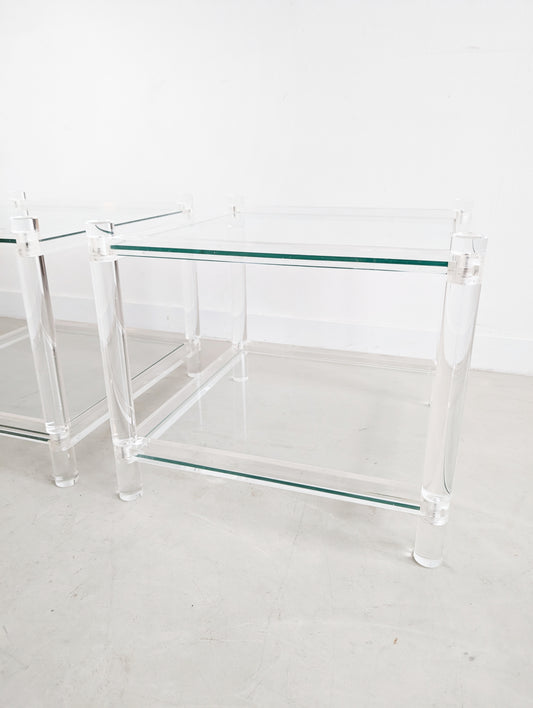 Set of 2 Glass & Acrylic Side Tables 1980's