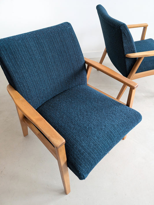 Set of 2 Royal Blue Midcentury Armchairs 1970s