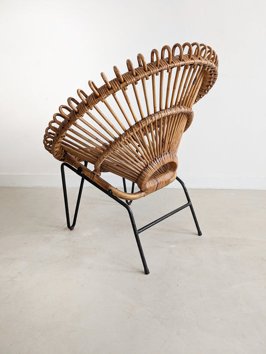 French Rattan Lounge Chair 1960s