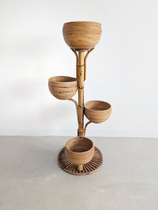 Bamboo Rattan Planter 1970s