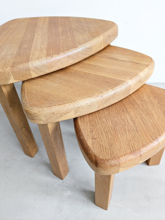 Set of 3 Oak Wood Nesting Tables 1970s