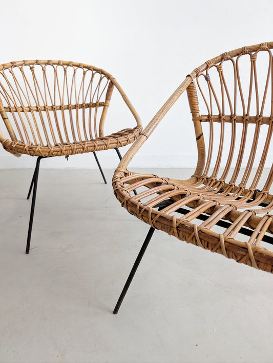Set of 2 Rattan Lounge Chairs 1960s