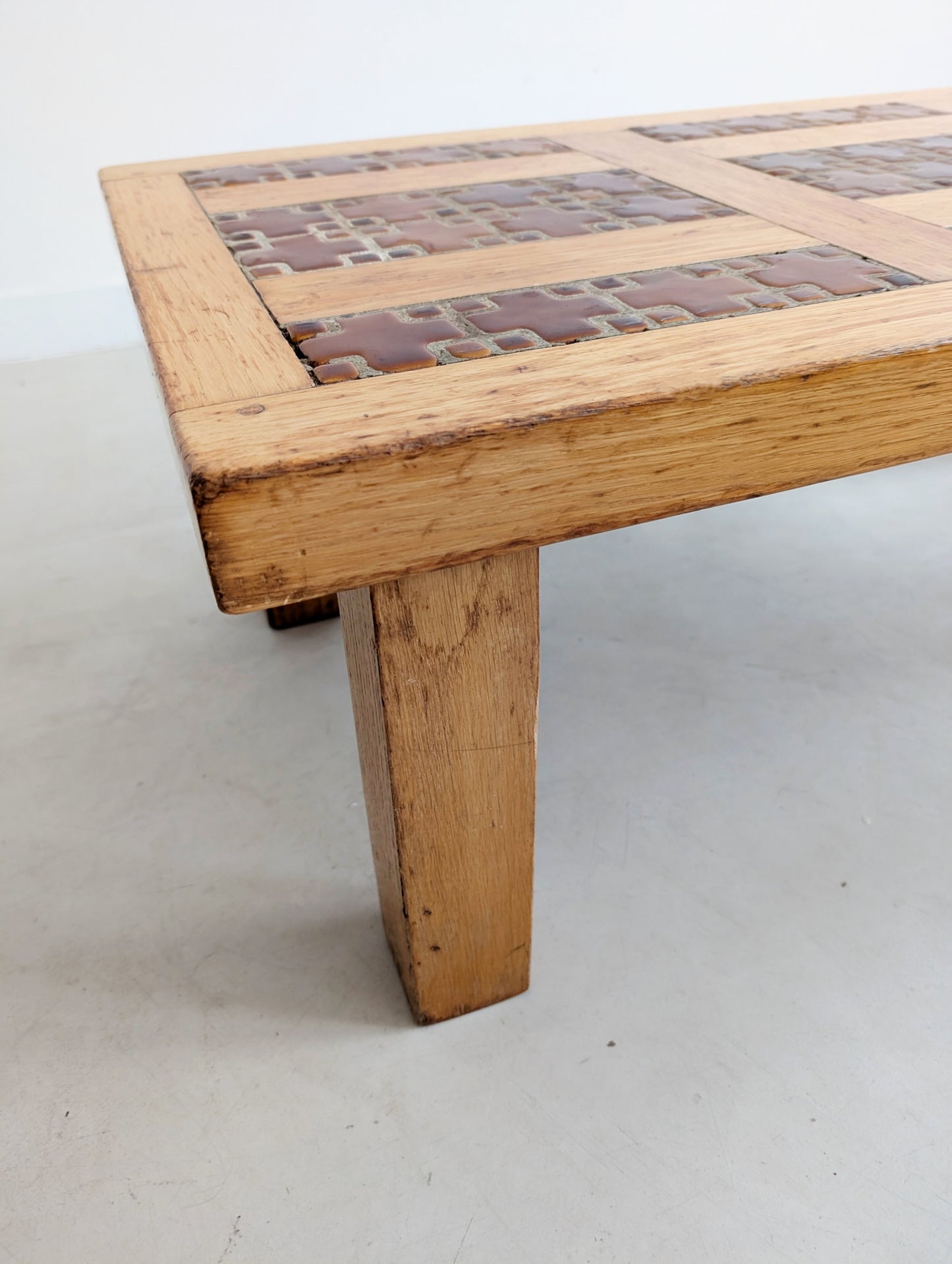Brutalist Elm Wood Coffee Table 1970s