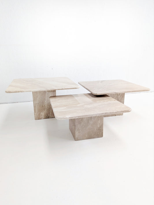 Set of 3 Beige Corallo Marble Nesting Tables 1970s