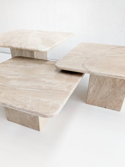 Set of 3 Beige Corallo Marble Nesting Tables 1970s