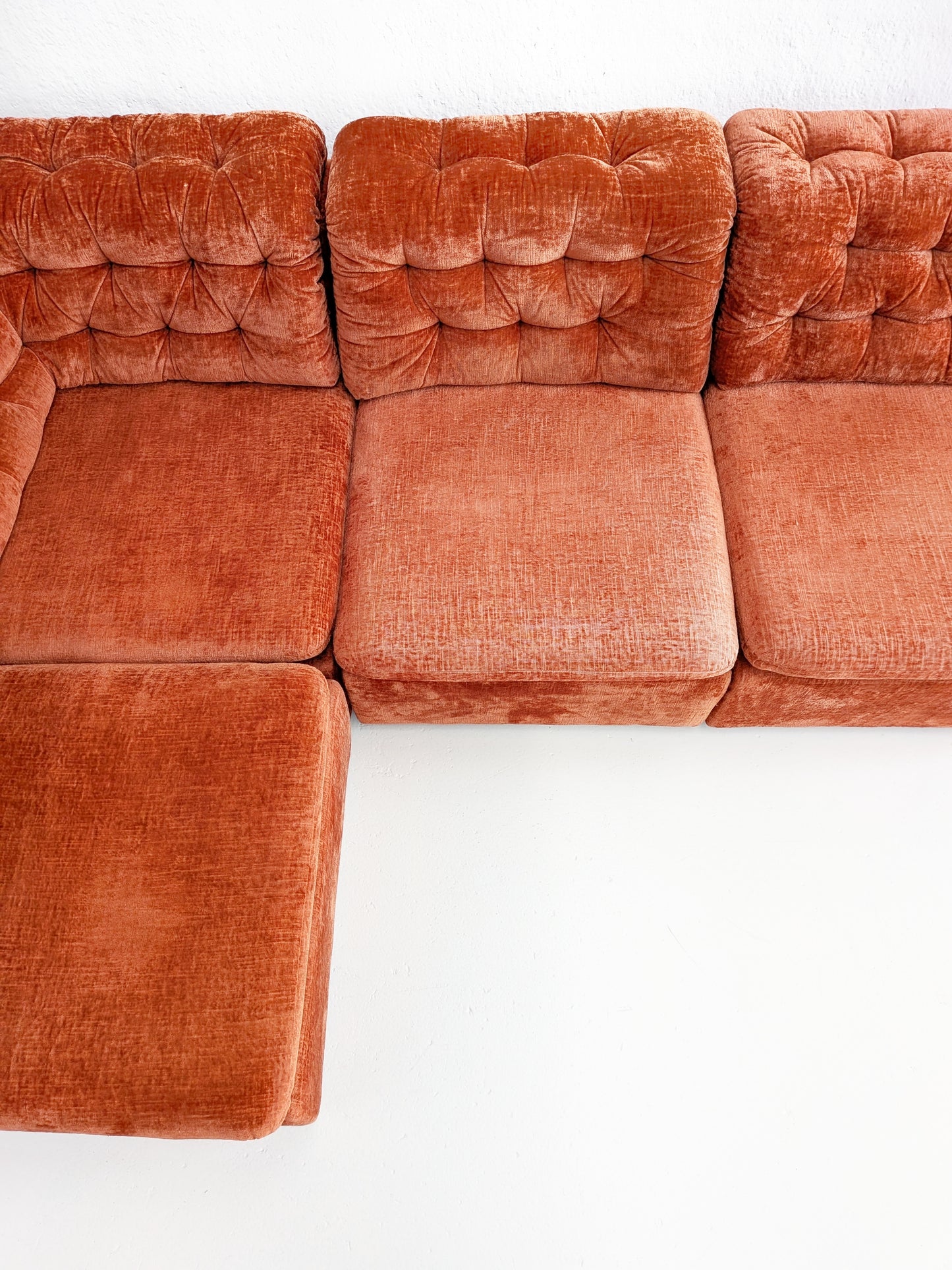 Modular Orange Velvet Sofa 1970s