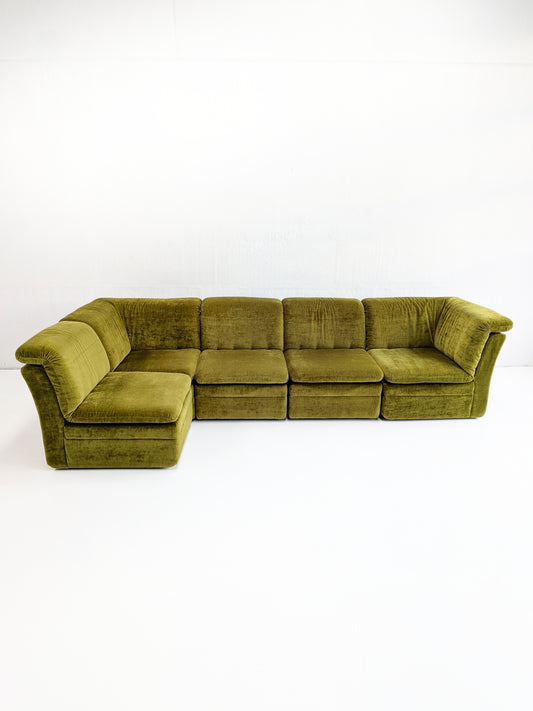 Modular Moss Green Velvet Sofa 1970s
