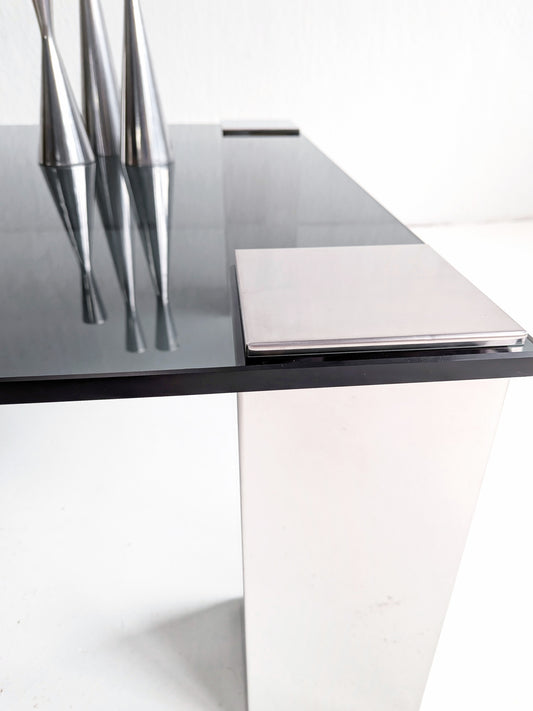 Italian Coffee Table with Smoked Glass Top & Mirror Legs 1970s
