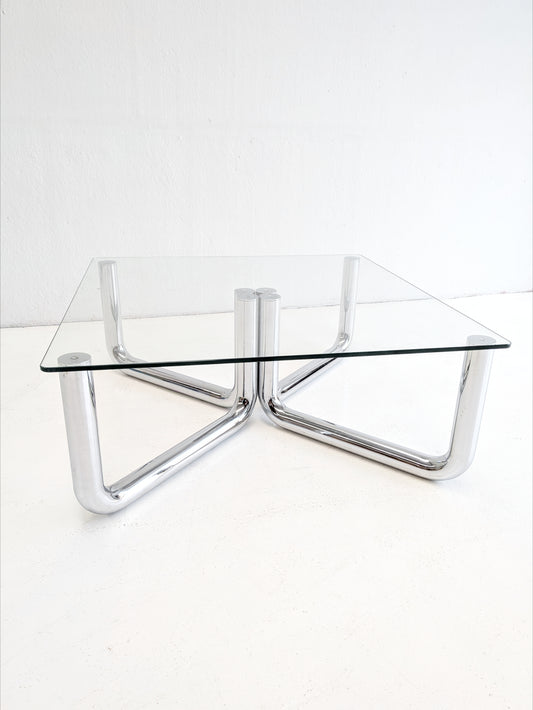 Space Age Chrome & Glass Coffee Table 1970s