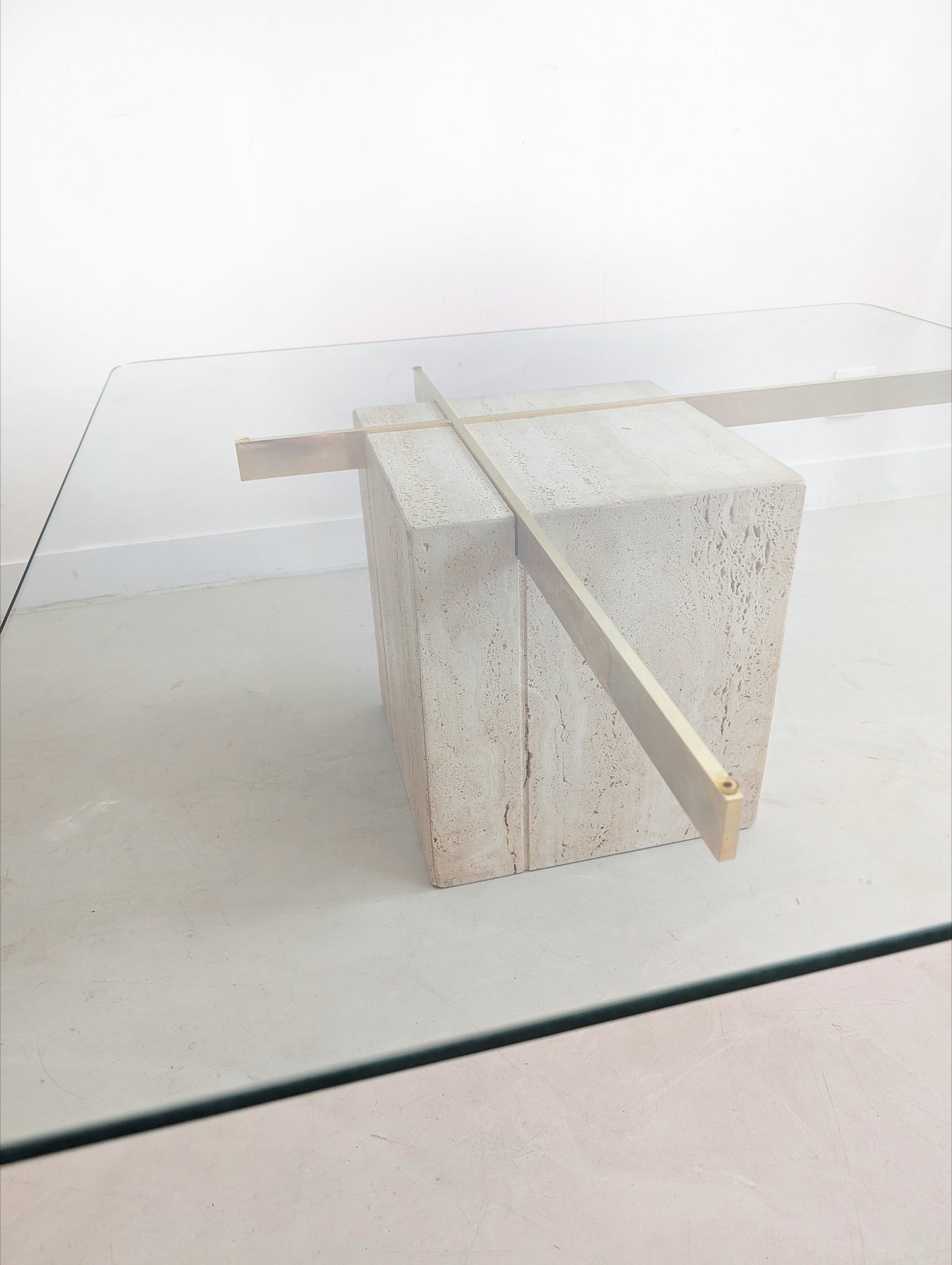 Brass & Travertine Coffee Table by Artedi