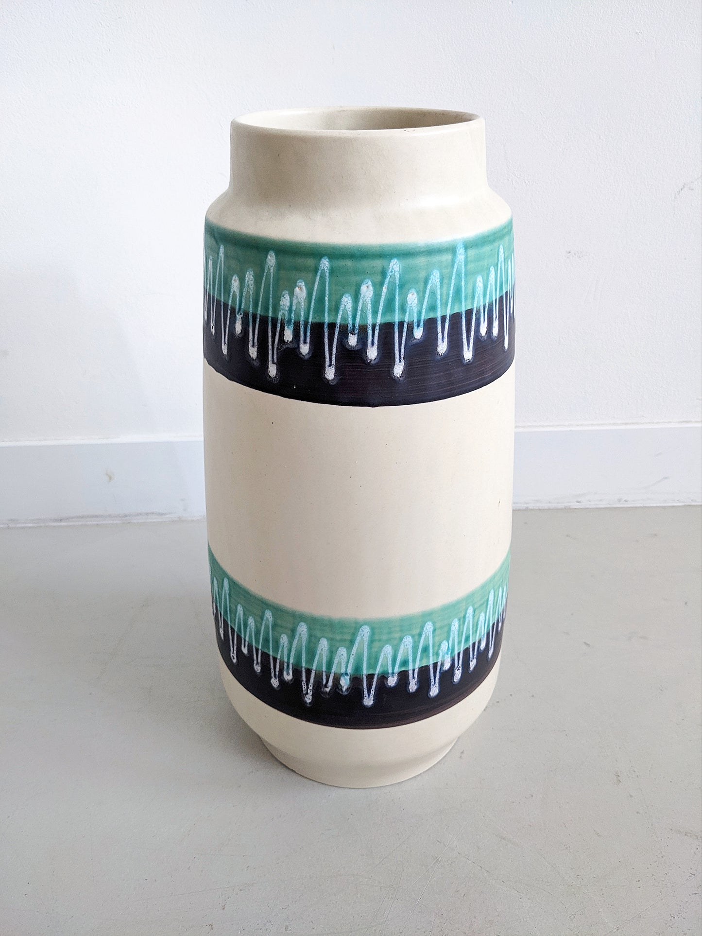 West Germany Floor Vase (Turquoise & Creme) 1960's