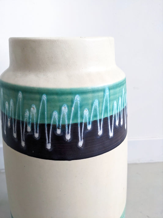 West Germany Floor Vase (Turquoise & Creme) 1960's