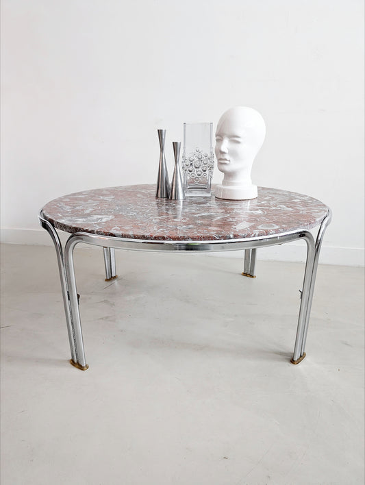 Vintage Red Marble & Chrome Coffee Table 1970's