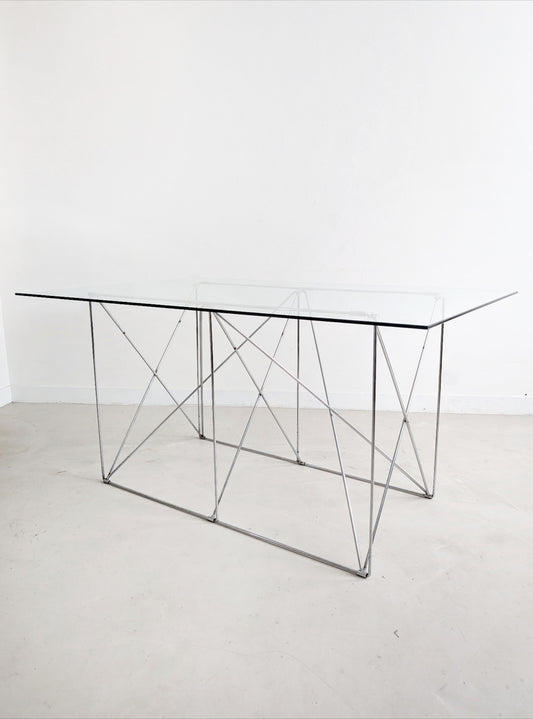 Foldable Steel & Glass Dining Table by Max Sauze 1970's