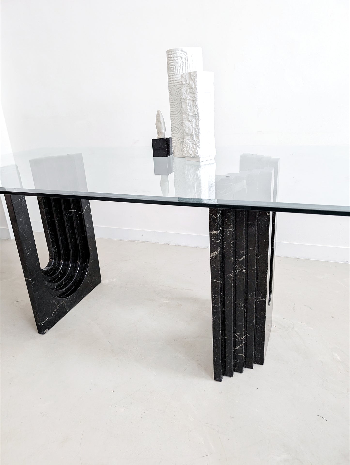 Glass & Black Marble Dining Table by Carlo Scarpa for Cattelan 1970's