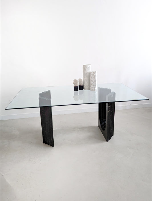 Glass & Black Marble Dining Table by Carlo Scarpa for Cattelan 1970's