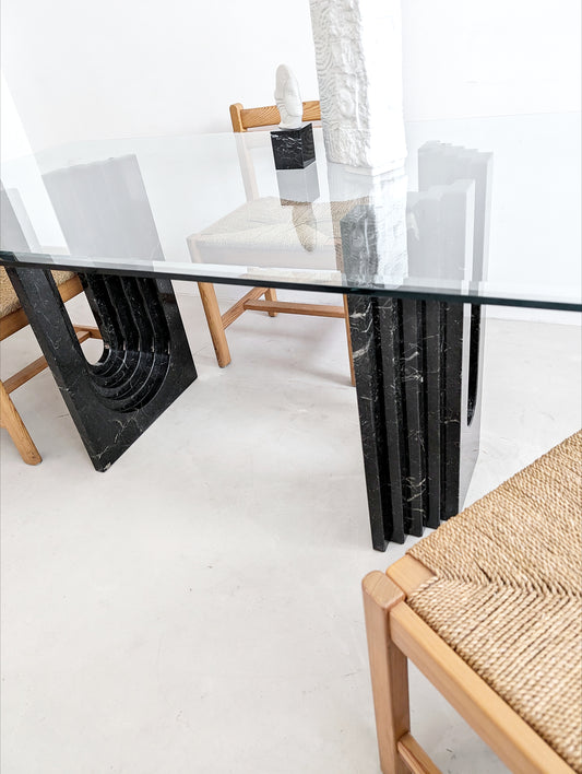 Glass & Black Marble Dining Table by Carlo Scarpa for Cattelan 1970's