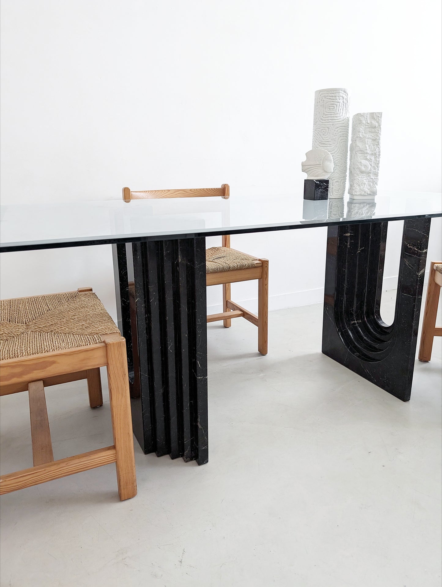 Glass & Black Marble Dining Table by Carlo Scarpa for Cattelan 1970's