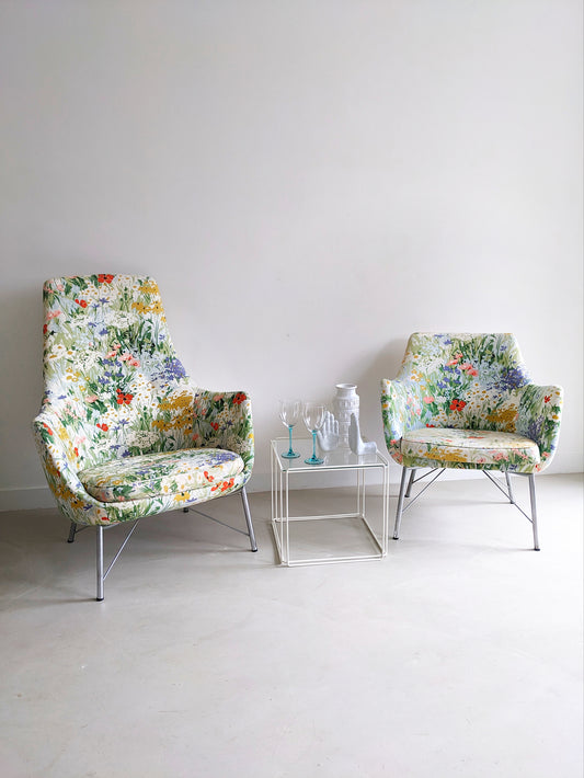 Floral Print Lounge Chairs by Karl Ekselius for Pastoe 1950's