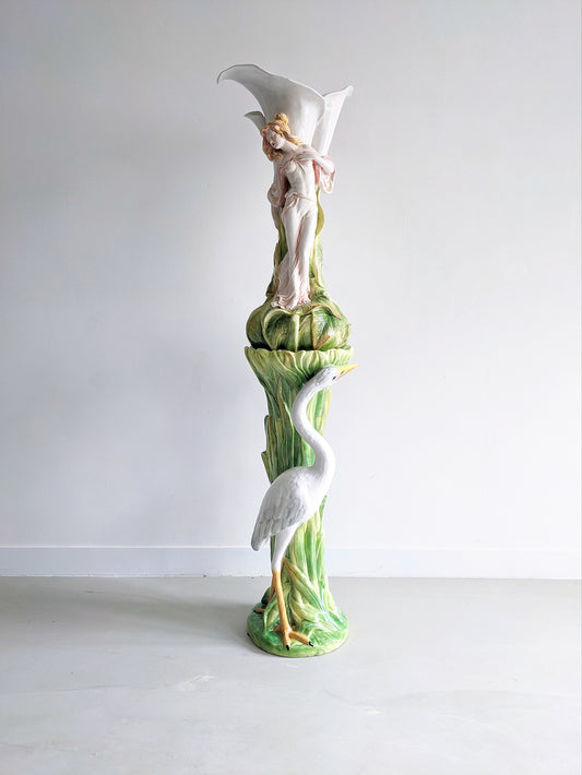 Majolica Heron Plant Stand 1960's