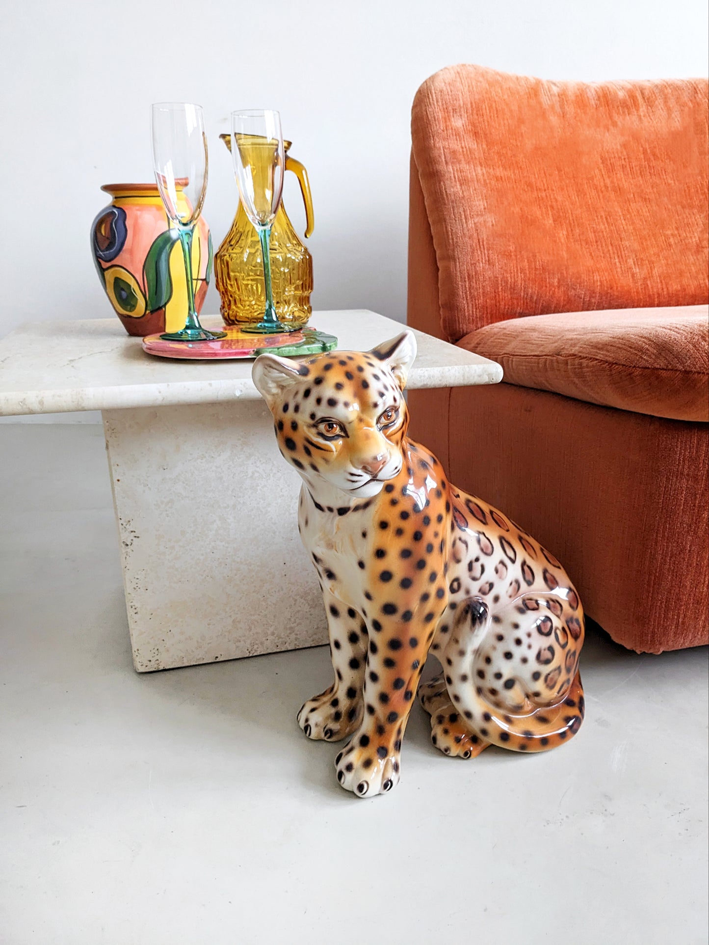 Ceramic Leopard Statue 1990's