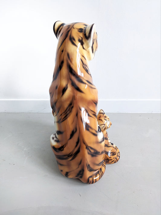 Capodimonte Ceramic Tiger with Cubs 1980's