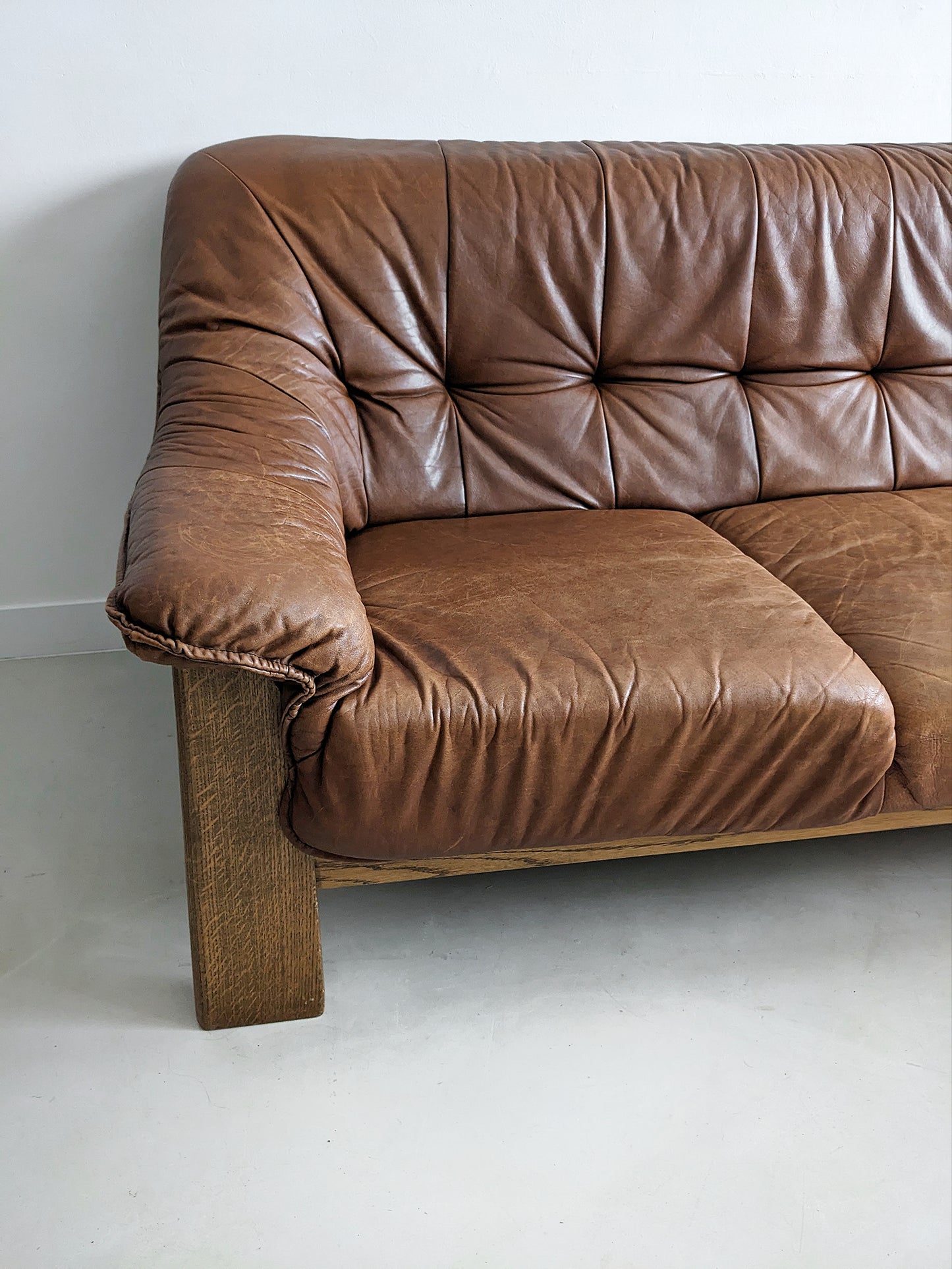 Brutalist Wood & Leather Sofa 1970's