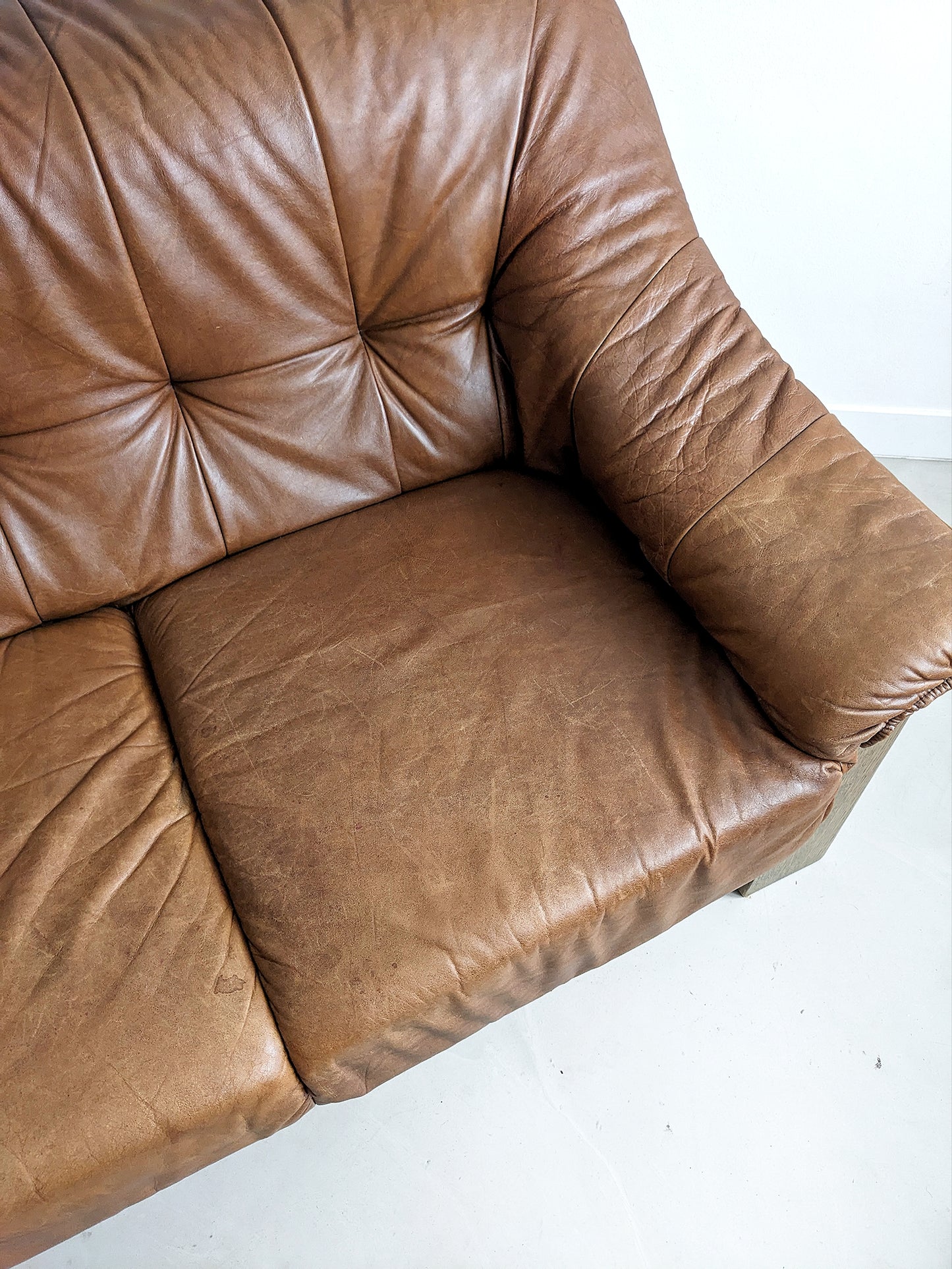 Brutalist Wood & Leather Sofa 1970's