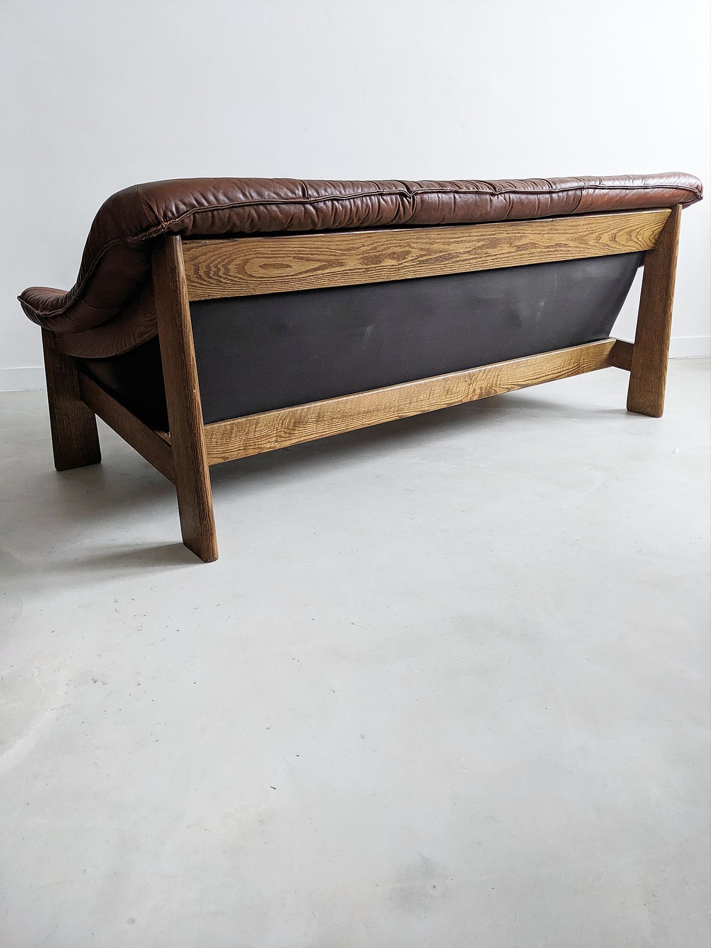 Brutalist Wood & Leather Sofa 1970's