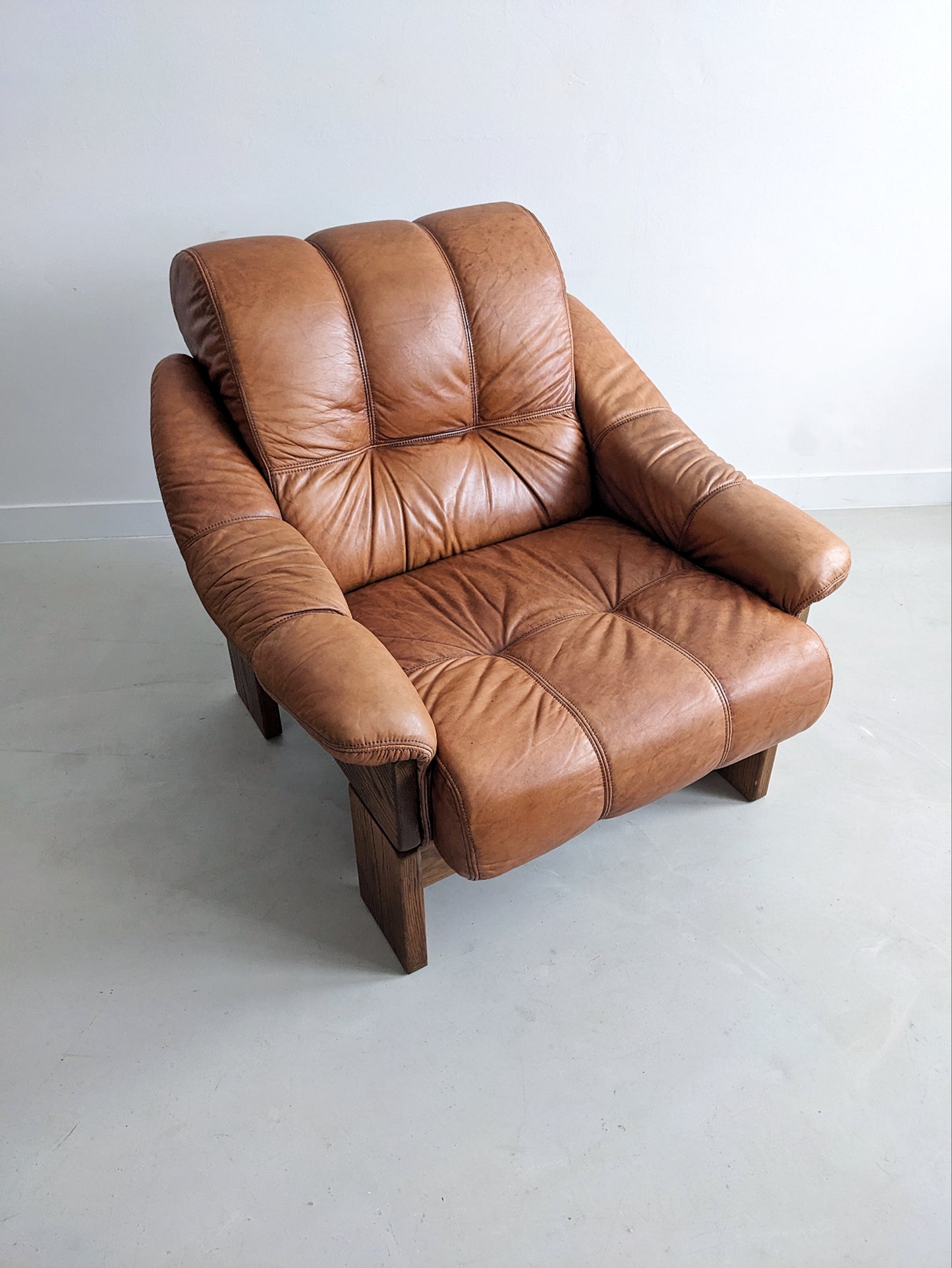 Brutalist Wood & Leather Armchair 1970's