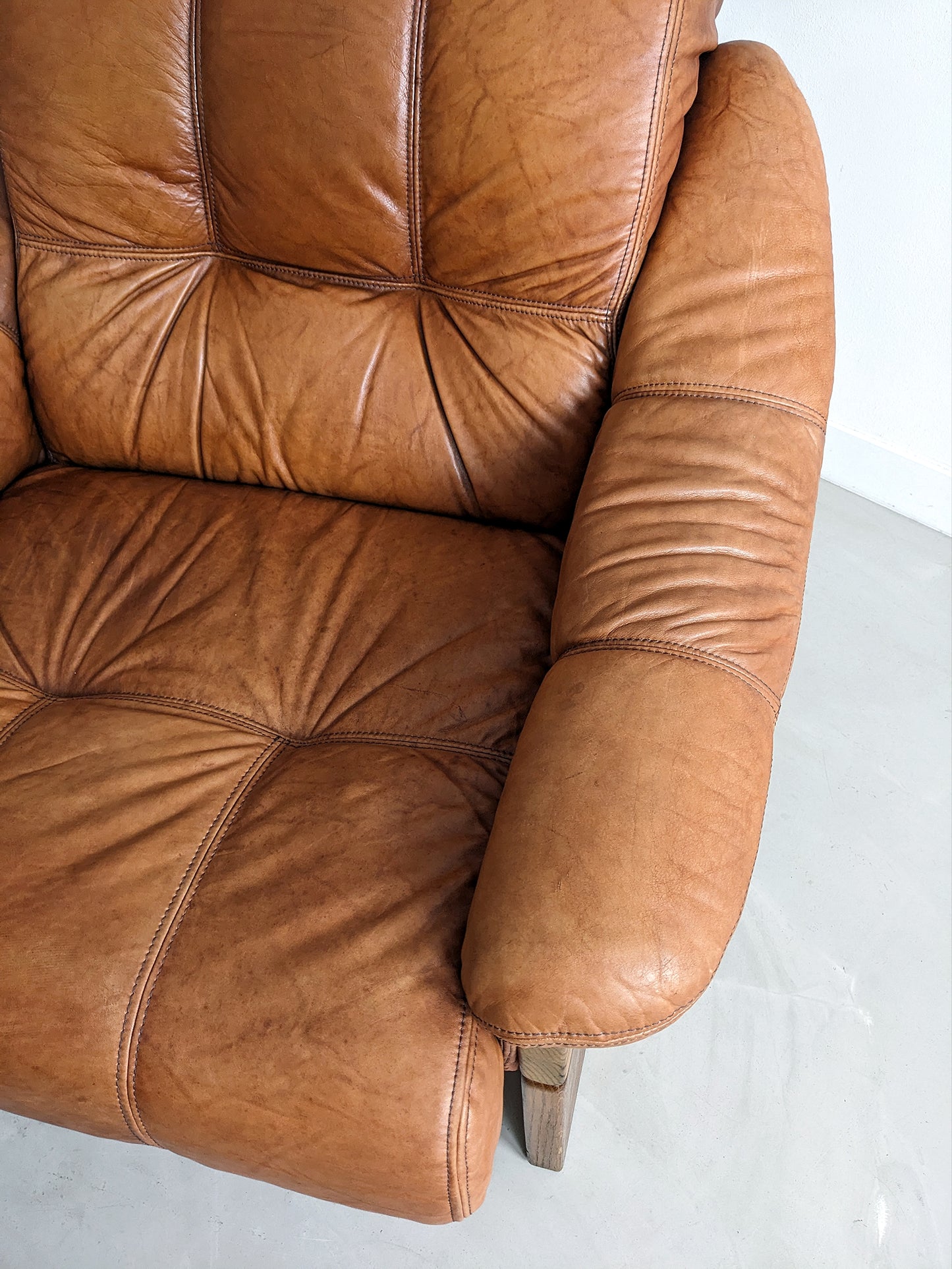 Brutalist Wood & Leather Armchair 1970's