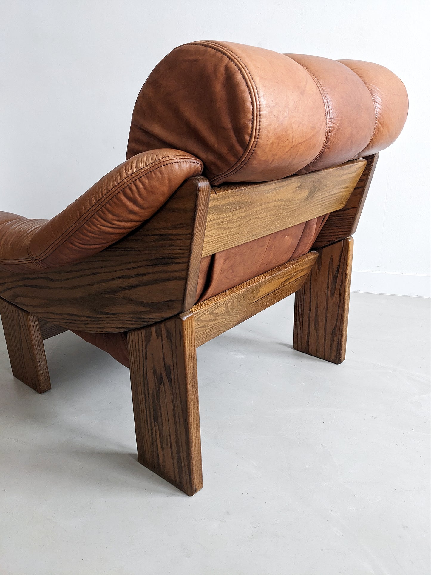 Brutalist Wood & Leather Armchair 1970's