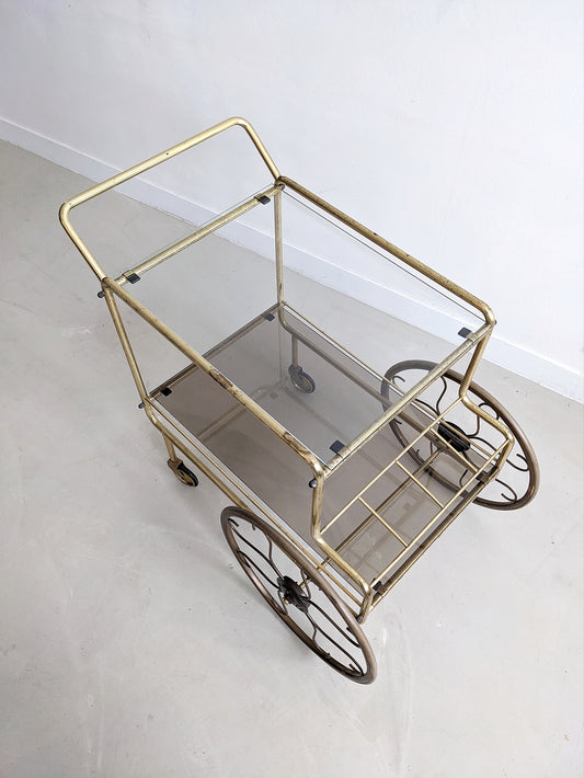 Vintage Brass & Glass Bar Cart 1960's