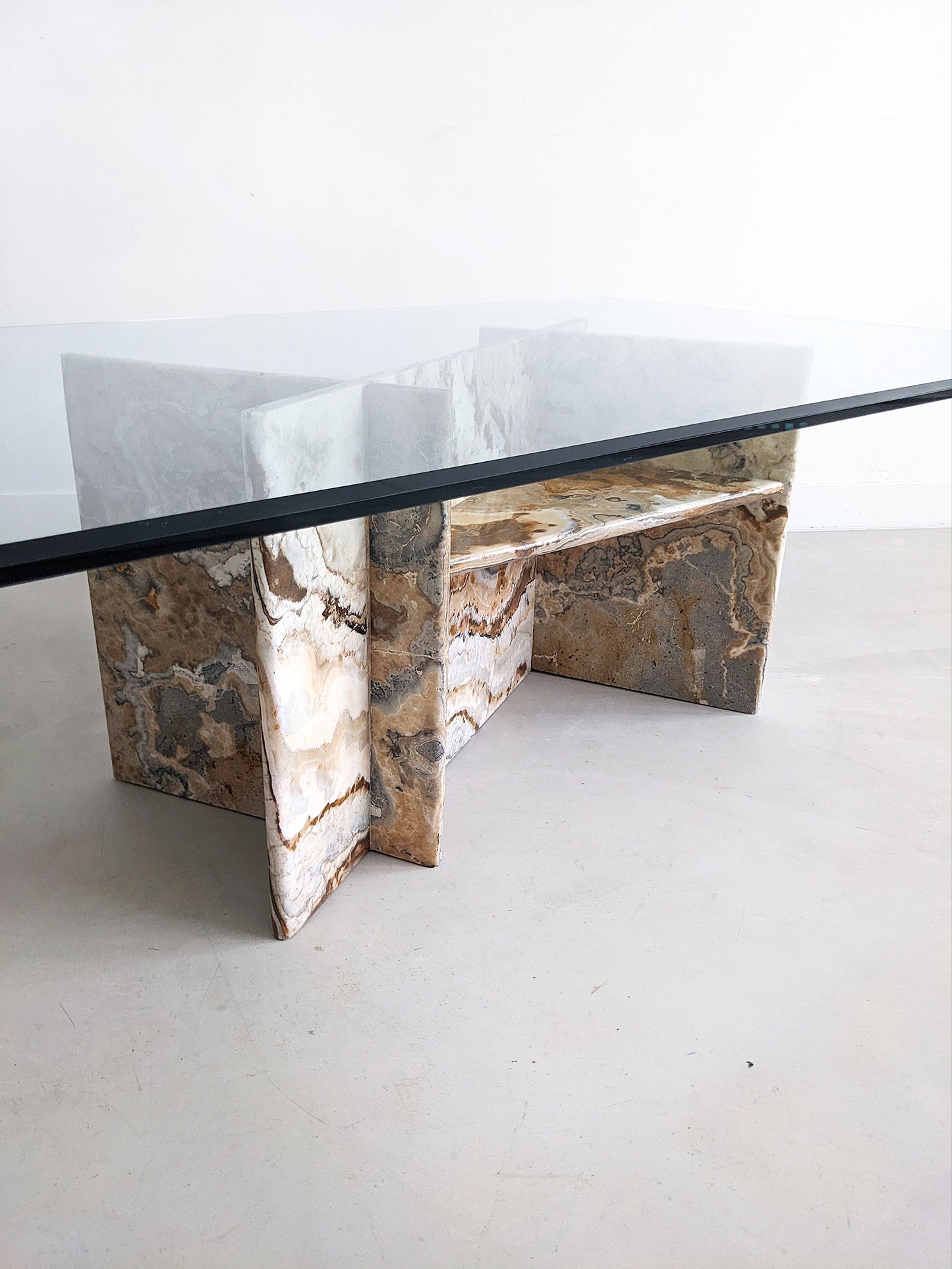 Italian Marble Coffee Table With Glass Top 1970's
