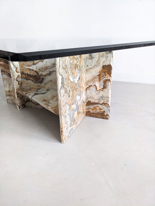 Italian Marble Coffee Table With Glass Top 1970's