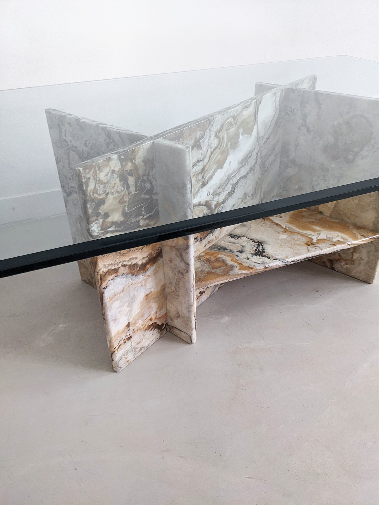 Italian Marble Coffee Table With Glass Top 1970's