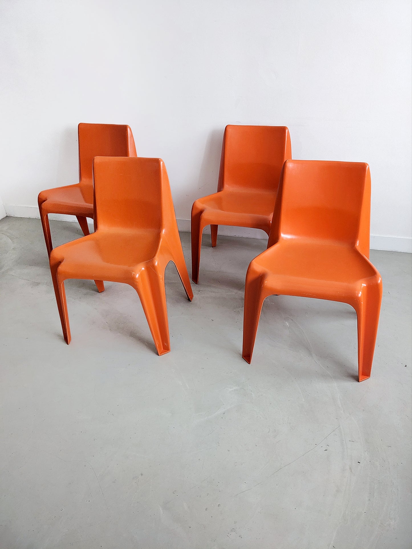Set of 4 Orange 'BA 1171' Dining Chairs by Helmut Bätzner for Bofinger 1960's