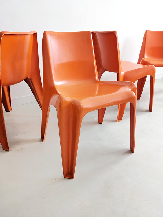 Set of 4 Orange 'BA 1171' Dining Chairs by Helmut Bätzner for Bofinger 1960's