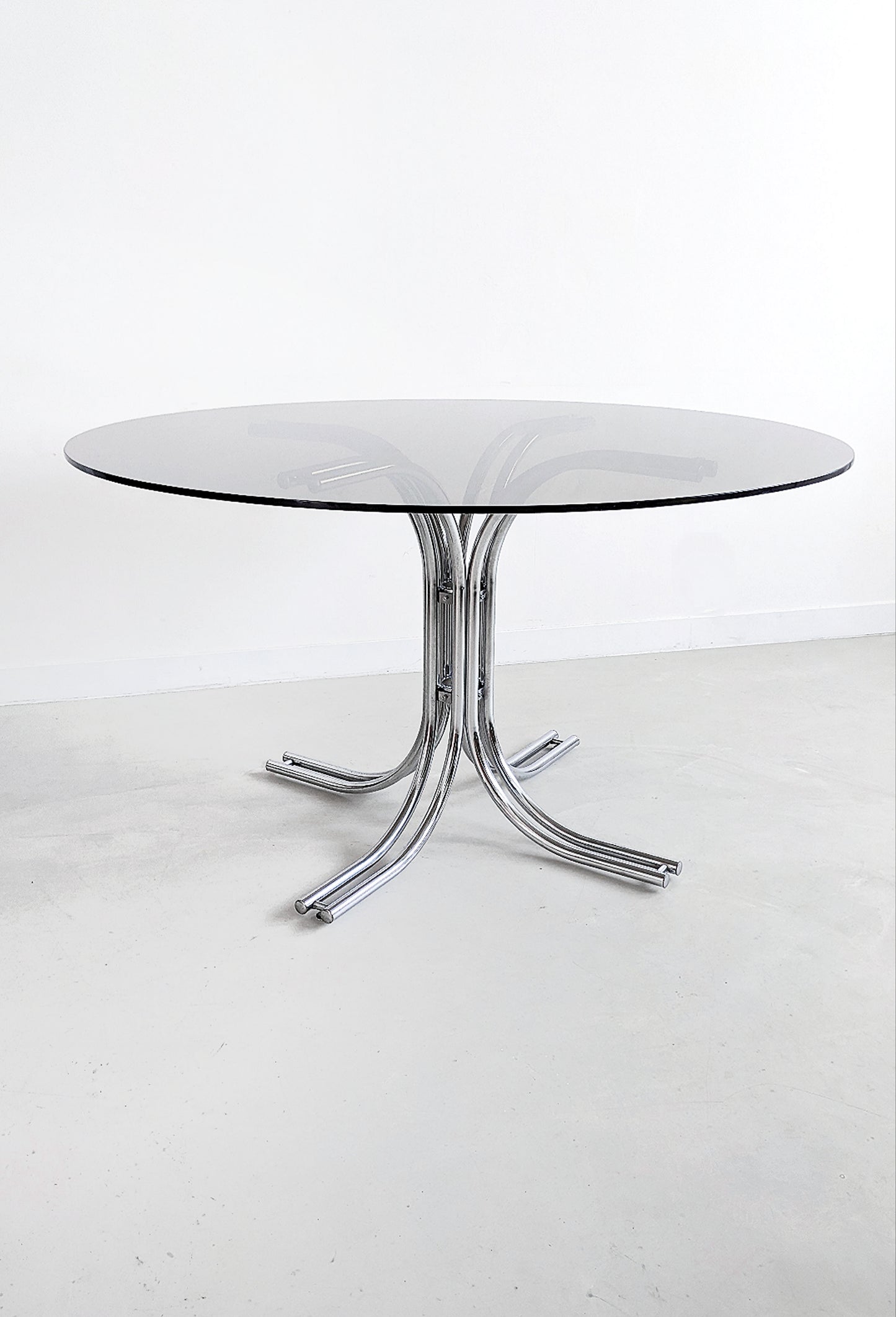 Italian Chrome & Smoked Glass Dining Table 1970's