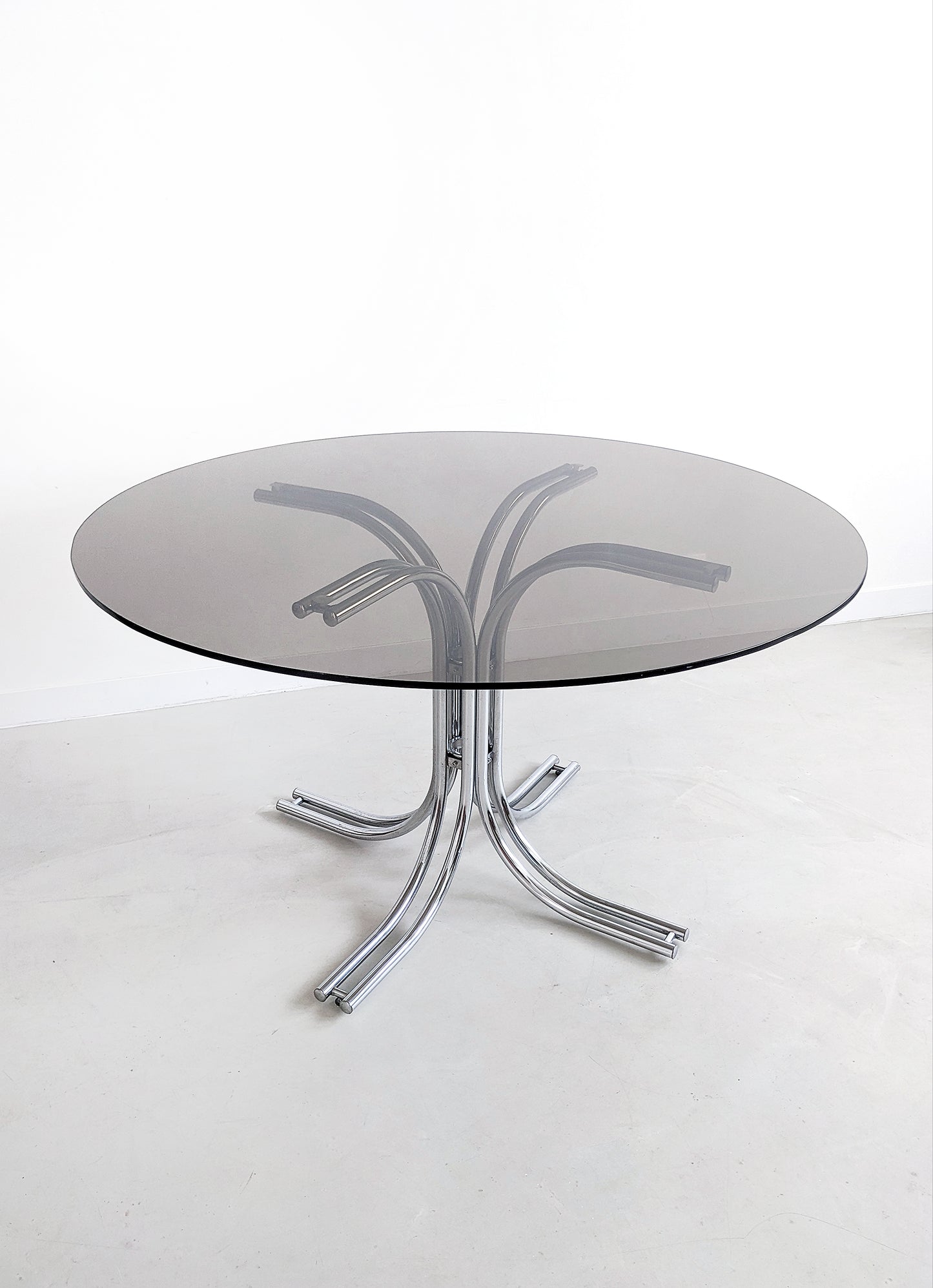 Italian Chrome & Smoked Glass Dining Table 1970's