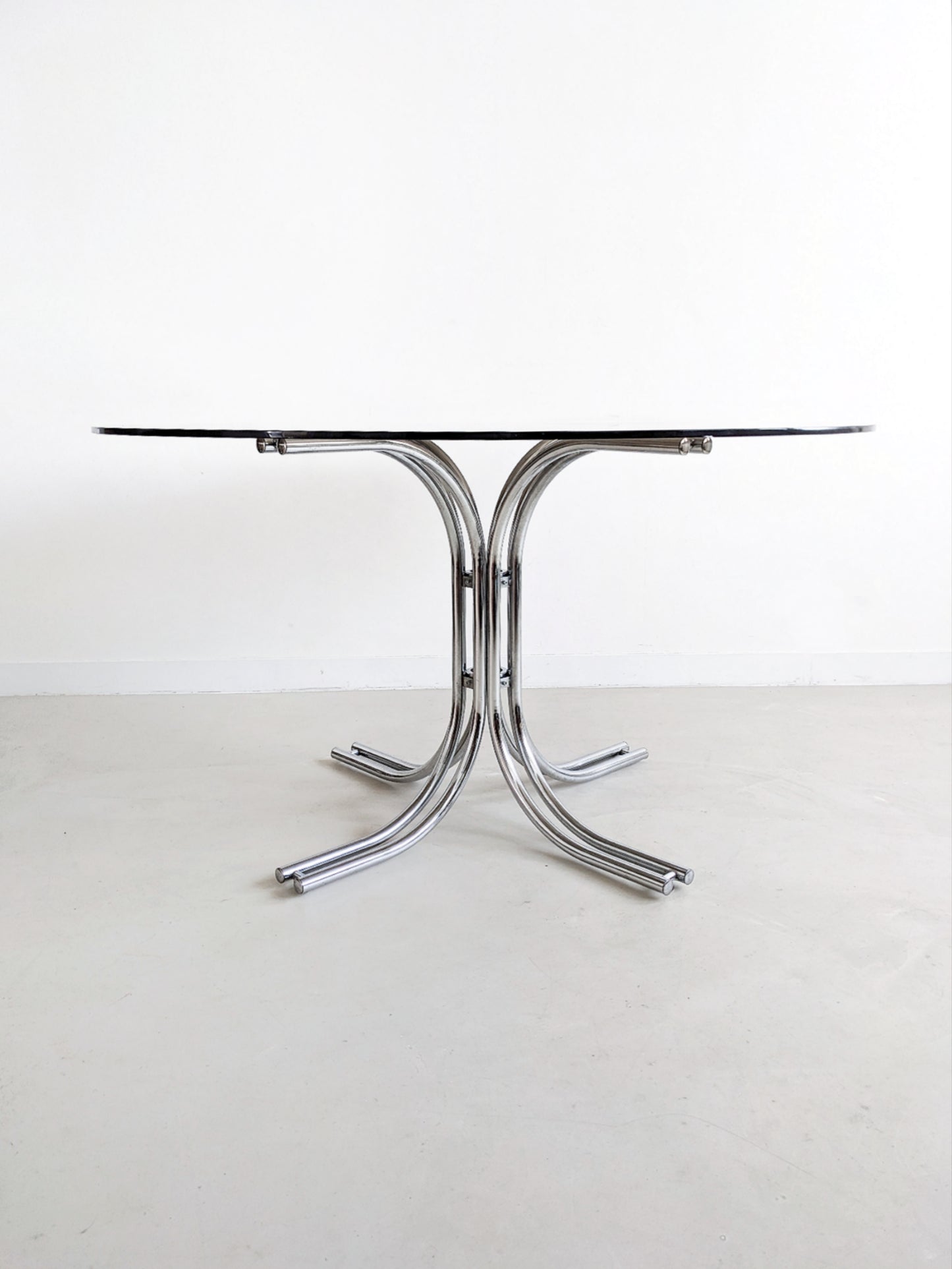 Italian Chrome & Smoked Glass Dining Table 1970's