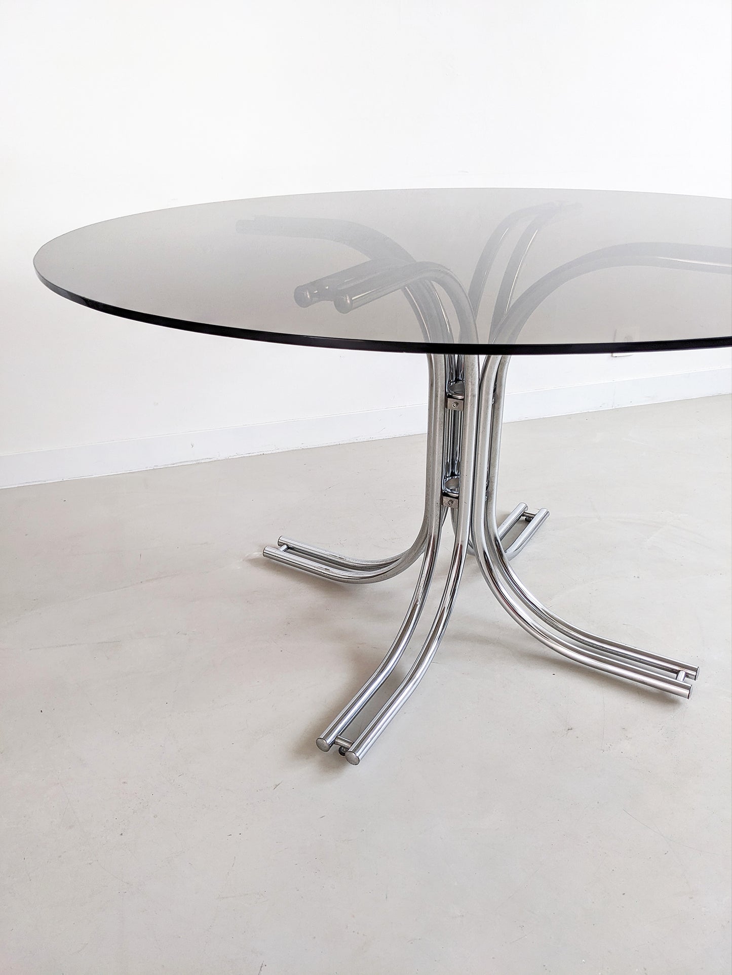 Italian Chrome & Smoked Glass Dining Table 1970's